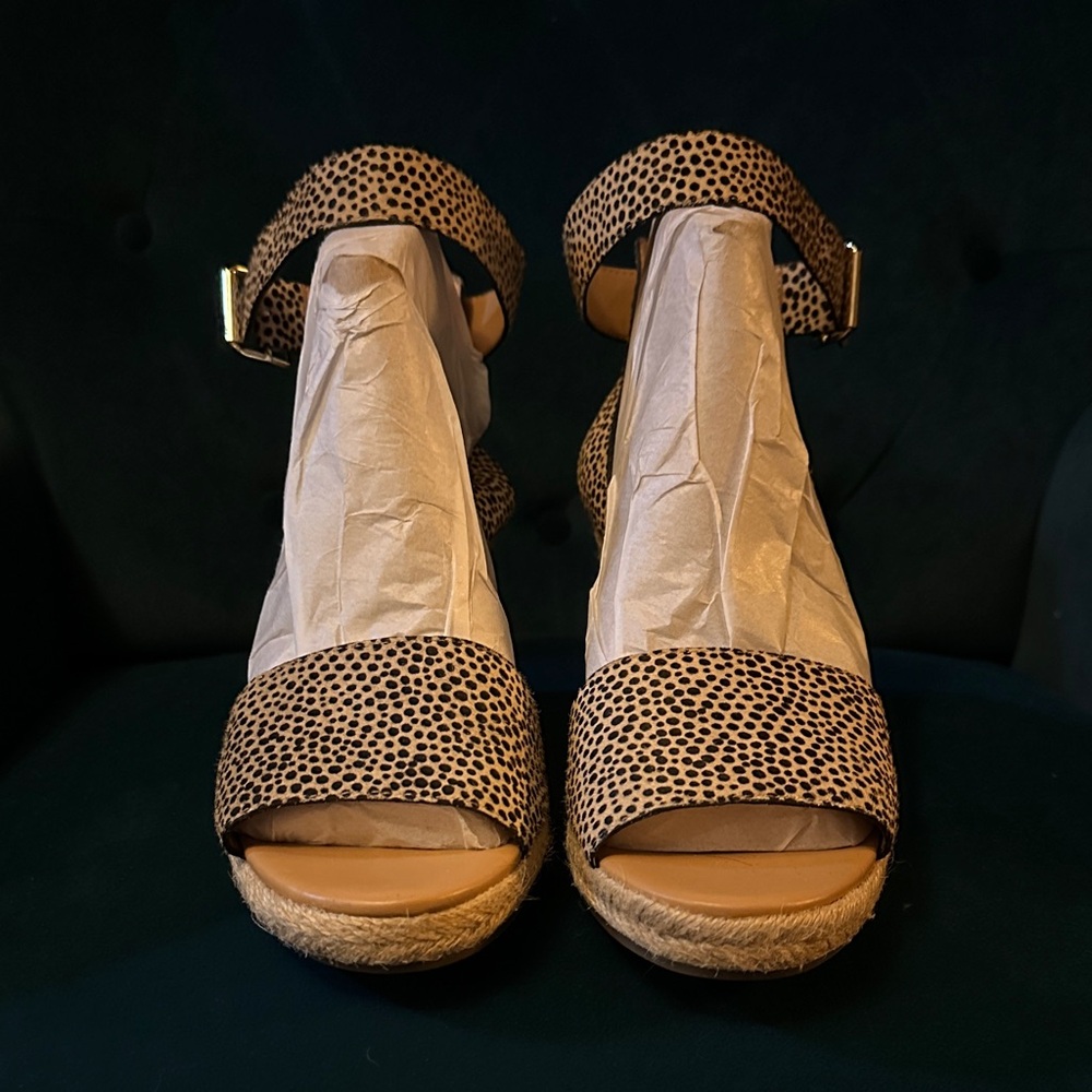J. Crew Factory Calfhair Tan and Black Espadrille Sandals